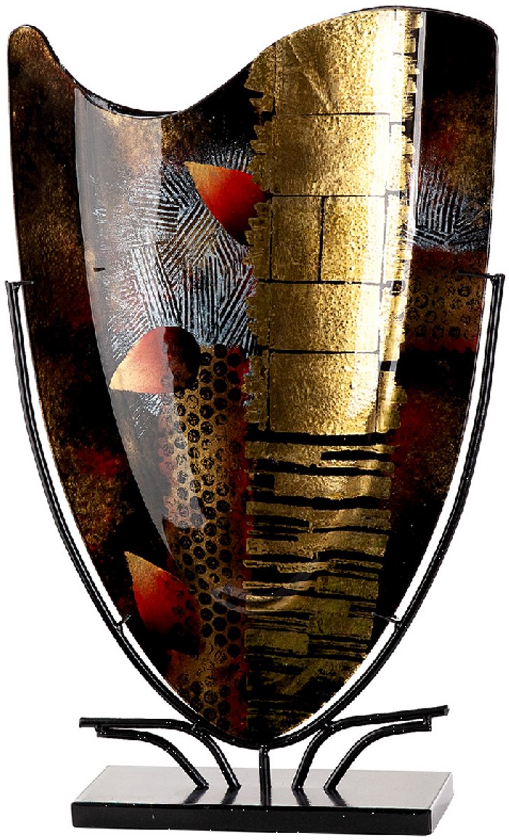 Decoratie vaas goldi - ovaal - glas en metalen standaard - 10x29x48 cm - raamdecoratie- sfeervolle vaas voor kamer of kantoor by rawa