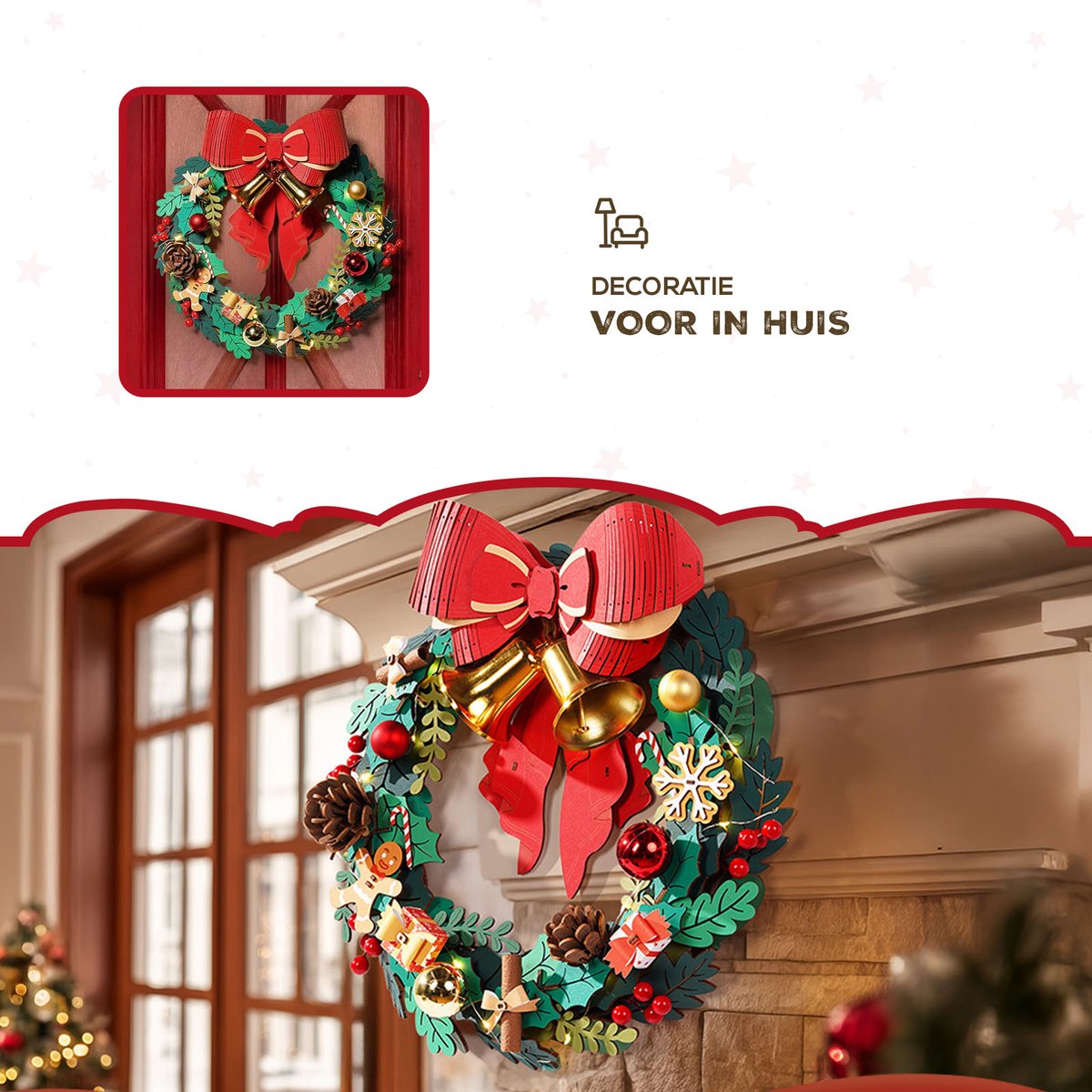 DIY Houten Kerstkrans met LED Verlichting – 252 Onderdelen – 40 cm – Bouwpakket – foto 7