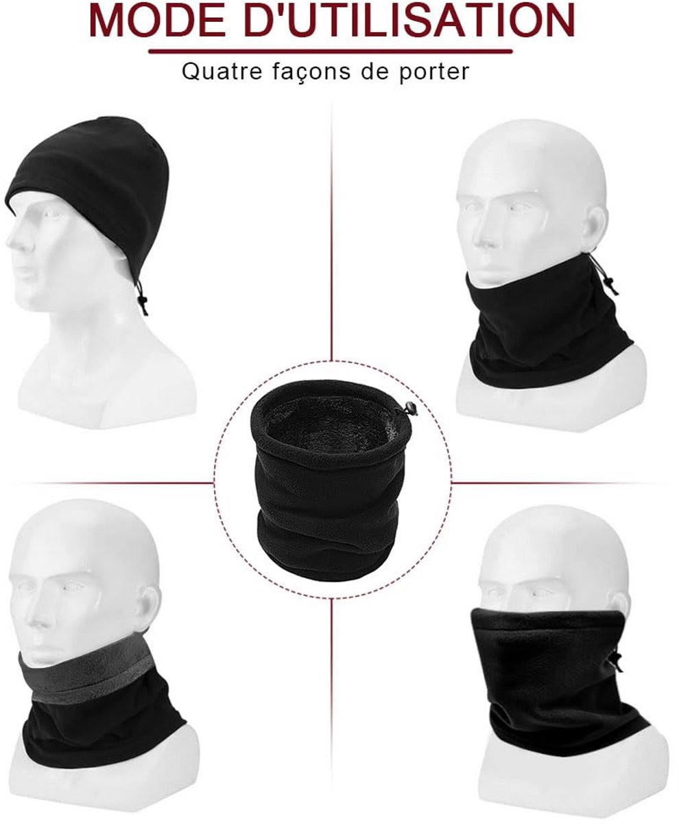 HEGCOIIE Winter Halswarmer Fleece Winddicht Nekband Snood voor Heren Dames Koud Weer Gezichtssjaal Hoofddeksel voor Skiën Hardlopen Fietsen, Zwart zwart, Eén maat
