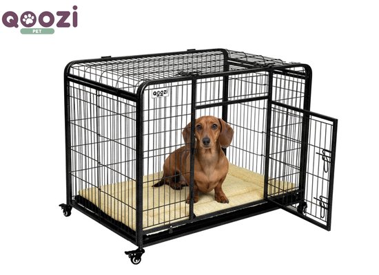 Qoozi Pet Hondenbench op Wielen – 79x48x61 cm – Met 1 Deur & Afneembaar...