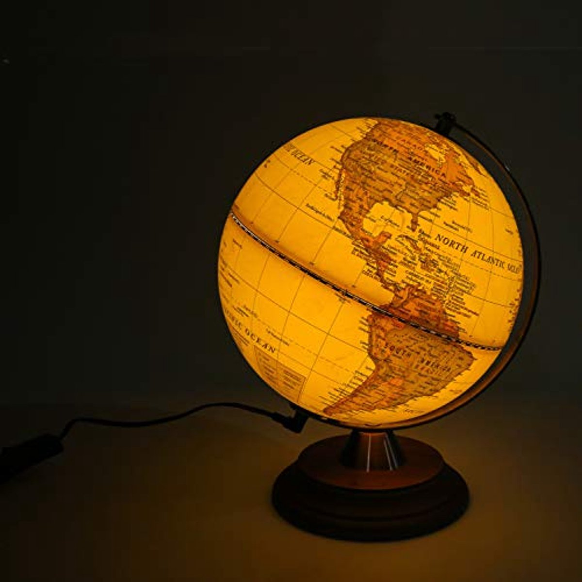 Antieke Globe met LED Verlichting - 20 cm Houten Stand - Educatieve Decoratie voor Thuis en Kantoor