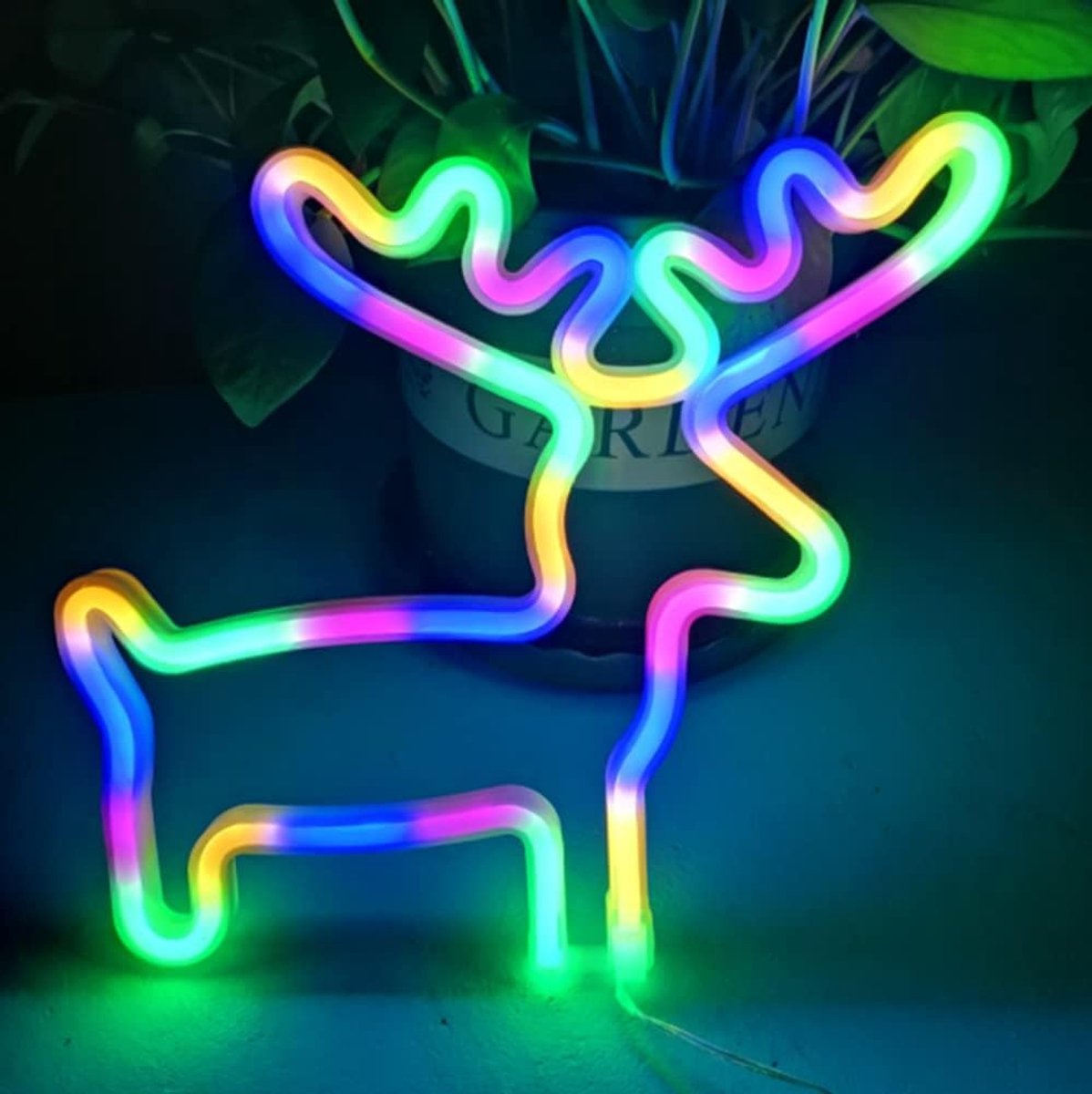 Daity Neonlicht - zon neon LED neon nachtlampje USB batterijgevoede LED neon slaapkamer wanddecoratie (meerkleurige herten)