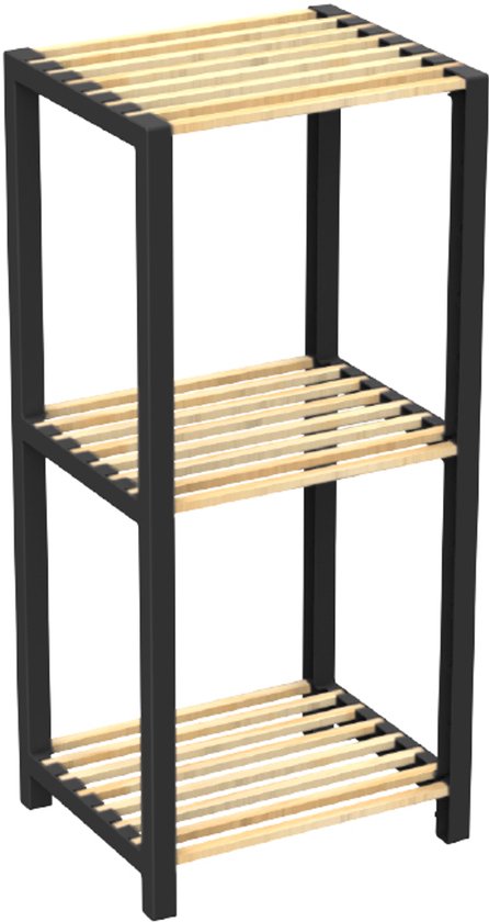 Étagère de rangement à 3 niveaux – Plastique et bois – Meuble multifonctionnel léger – Pour Cuisine, salon ou salle de bain – 78 x 35 x 29 cm