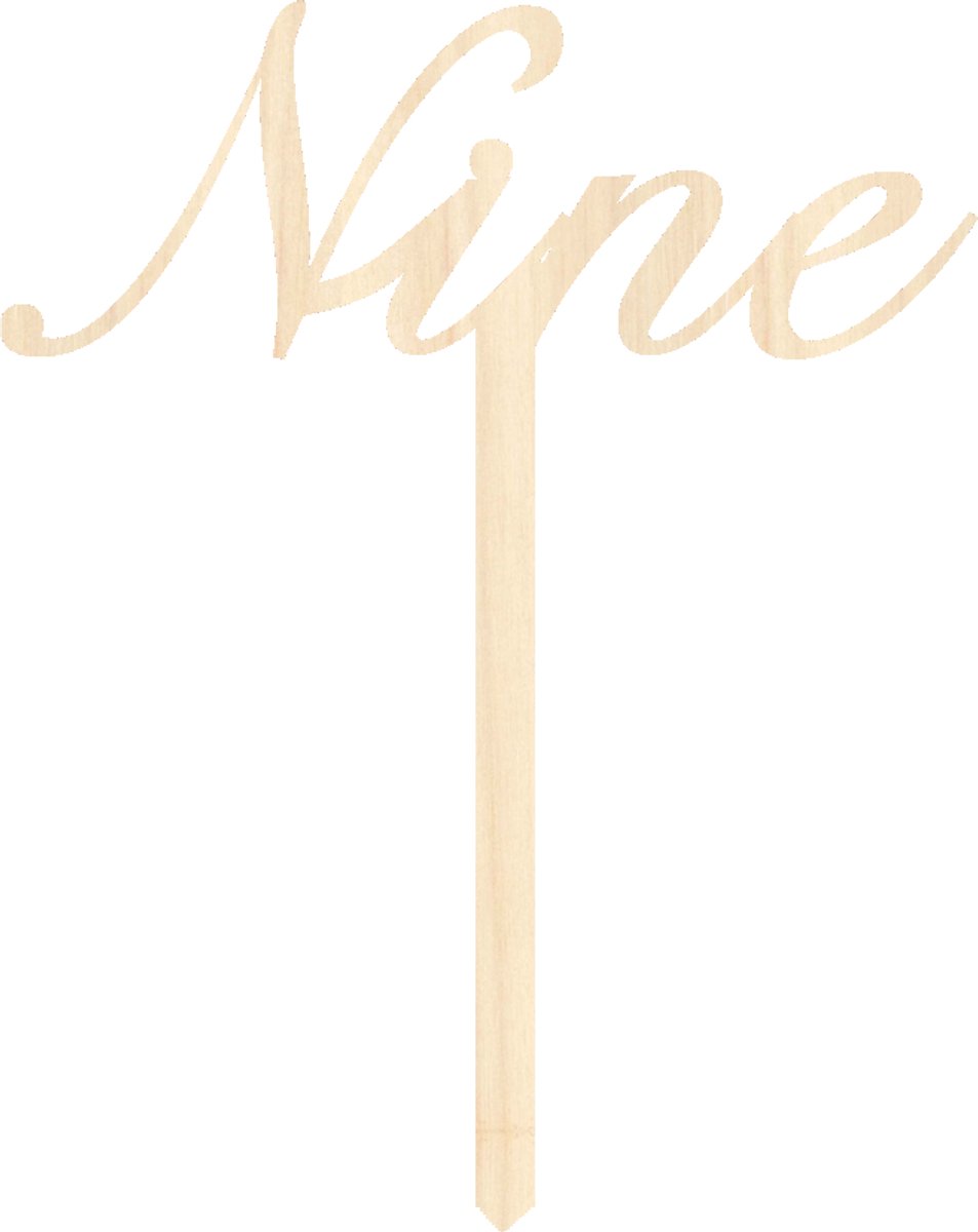Houten taarttopper / caketopper – nine – verjaardag / jubileum – cake / taart decoratie