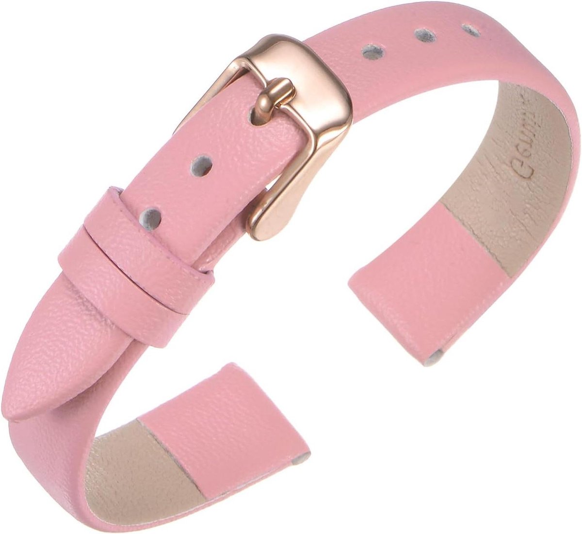 Allecto plus - Leren horlogebandje 14 mm in roze, vintage reservearmband met roestvrijstalen gesp, geschikt voor dames en heren.