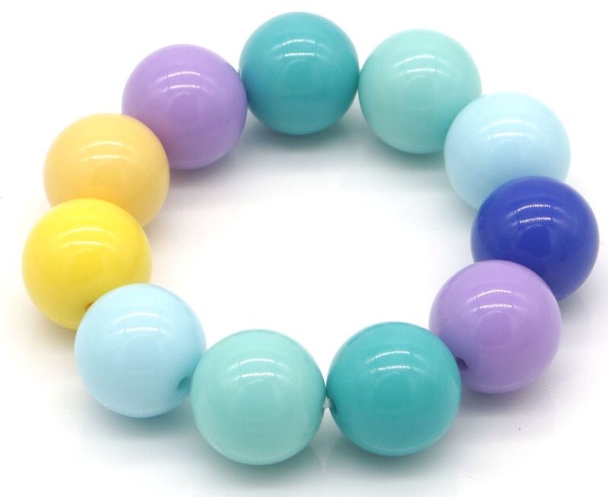 Armband beaded - Color pop - Turqoise, paars, blauw, geel - 18 Millimeter - Rekbaar, past bijna altijd - Damesdingetjes