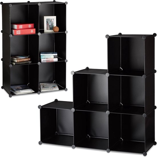 relaxdays 2 x placard ouvert 6 compartiments - séparateur d'espace - bibliothèque - armoire à compartiments - étagère - noir
