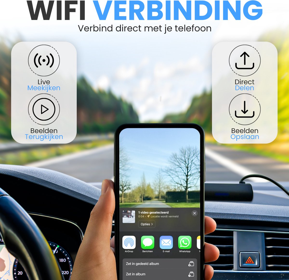 Azorix Dashcam Pro WiFi - 1080p Full HD Camera - Dashcam voor Auto - Nachtzicht & Botsingdetectie - Looprecording - Incl. 32 GB SD-kaart – foto 3