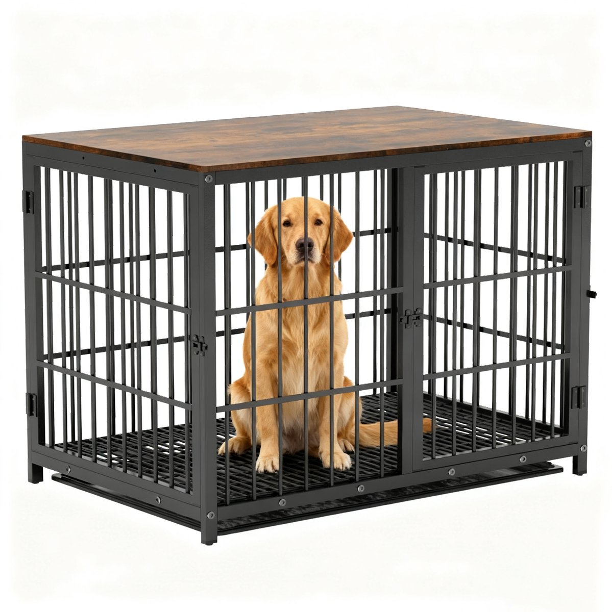Bingopaw Houten Hondenkrat Meubels - XL Hondenkennel Binnen - Heavy Duty Kooi - Dierenkennel - met Drie Deuren en Verwijderbaar Dienblad voor Grote Honden - Zwart - 107.5x71.5x81cm