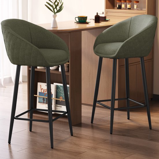 Chaises de salle à manger Guyii Meubles - Set de 2 - Beige - Avec accoudoirs - Chaises au design industriel moderne Pieds en acier carbone - Tabourets de bar verts