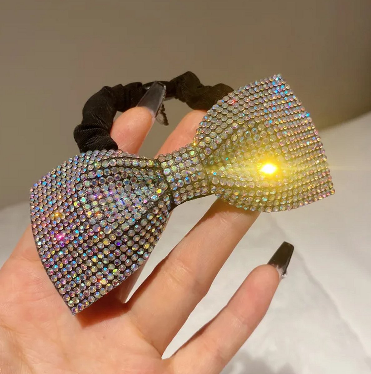 Haar elastiek strik glitter | zilver