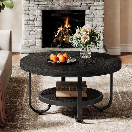 Tribesigns - Table basse ronde - Table basse avec étagère de rangement - Table d'appoint Zwart - Table - Table d'appoint pour salon, bureau à domicile - 79 x 79 x 45 cm