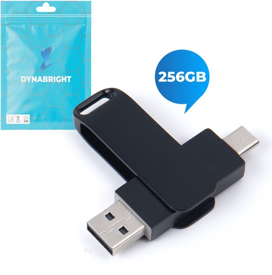 Clé USB DynaBright 256 Go – USB 3.1 et Type-C – Haute vitesse – Clé USB-C – Plug & Play – Compatible avec Ordinateurs portables, Smartphones et Tablettes – Résistante aux chocs