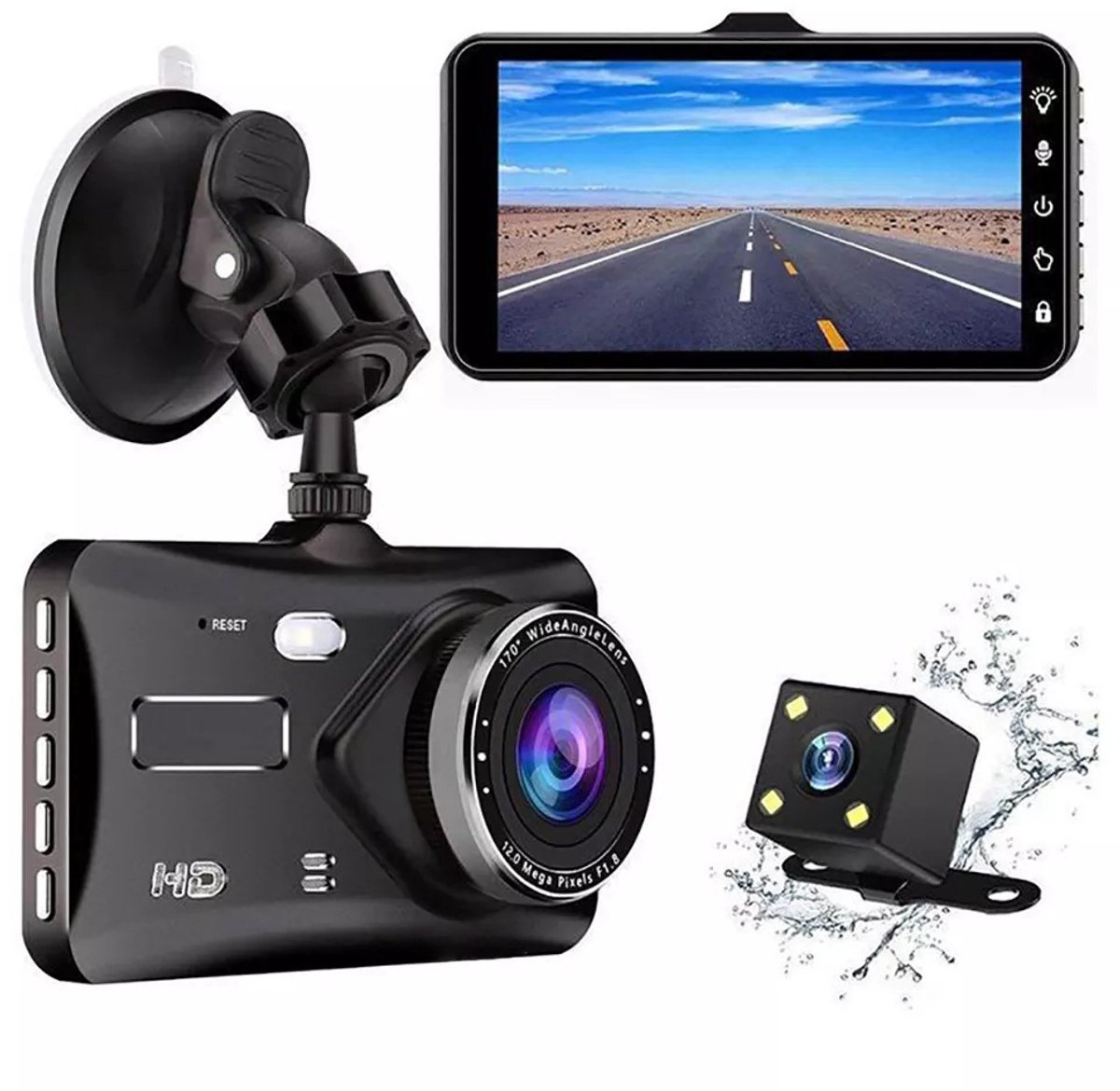 Generieke geavanceerde touchscreen dashcam-bundel - 1080P Full HD, 170° groothoeklens, achteruitrijcamera inbegrepen voor naadloze opname, zwart（Met 32G geheugenkaart）