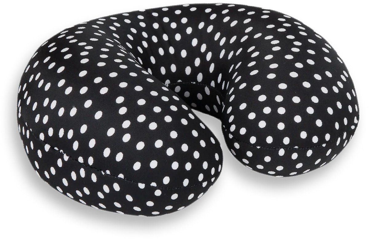 Kuschelmaxx kinder-nekkussen - Reiskussen vliegtuig - Zwart met stippen print - Stevig & zacht - Mooie print - Gevuld met microgranulaat - Vormvast & wasbaar - Ideaal voor op reis