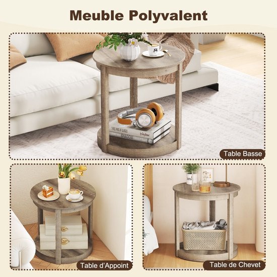 DHN Ronde salontafel - Twee laags met opbergplanken - Hout - Industriële stijl