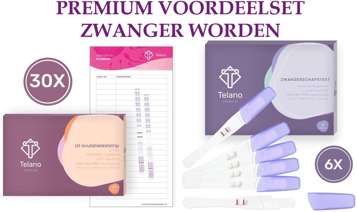 Ovulatietest 30x Dipstick en Zwangerschapstest Vroeg Midsteam 6x - Ovulatiekalender - Telano Premium Voordeelpakket