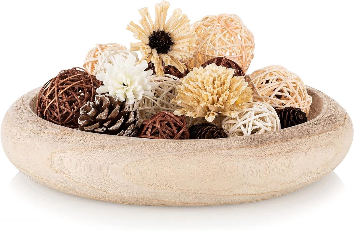 Allecto plus - Decoratieve Houten Kom: Ronde Kommen voor Decoratie en Salontafel, Natuurlijke Rustieke Look