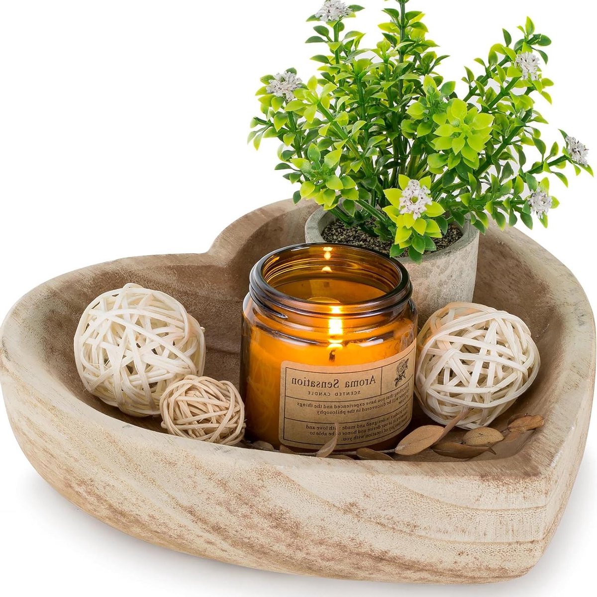 Allecto plus - Decoratieve Houten Deegkom Hart voor Potpourri en Tafeldecoratie - Rustiek Design - 20cm