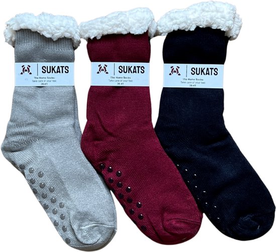 Sukats® Huissokken - Homesocks - 3 Paar - Maat 36-41 - Dames Huissokken - Antislip Sokken - Fluffy Sokken - Slofsokken - Variant 41 - Meerdere Maten en Varianten - Verwarmde Sokken