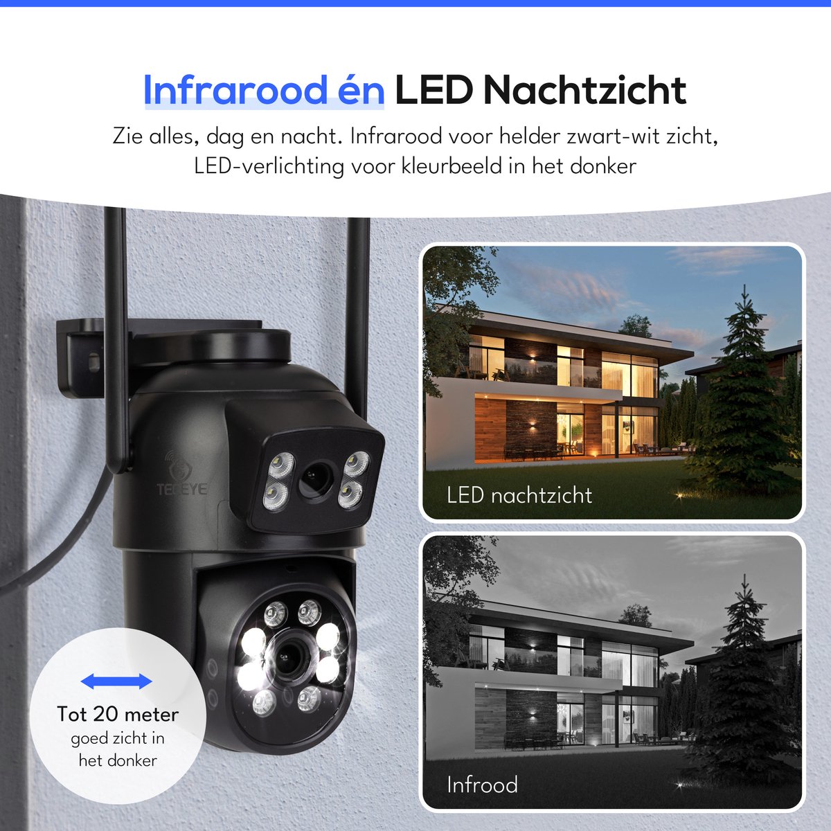Teceye Dual Camera Beveiliging Set met 1x Wifi IP Camera - Camera Beveiliging Buiten Draadloos, Wifi Beveiligingscamera Set Buiten - Beveiligingscamera - Beveiligingscamera buiten - Beveiligingscamera Draadloos buiten - CCTV Camerasysteem – foto 3