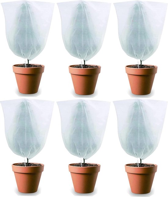 Allecto Plus - Vorstbescherming voor potplanten, 6 stuks, plantenbescherming met trekkoord, winterbestendig, 60 x 80 cm, wit