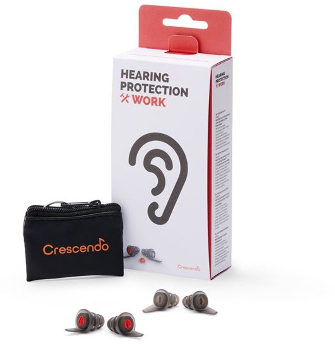 Crescendo Work Gehoorbescherming – Oordoppen voor werk, hobby en klussen - 2 maten oordopjes - Goede ventilatie van het oor - SNR 24dB - Herbruikbaar alternatief voor schuimoordopjes - Medische kwaliteit oordoppen - Speciale gaasfilters - Etui