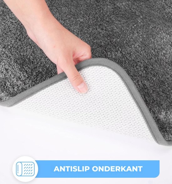 Sentidos Non-slip Bath Mat Oeko-Tex Certified, Long Pile Polyester Bath Mat, Polypropylene Edge, Soft Premium Set (80x150cm) - Grey Sentidos Non-slip Bath Mat Oeko-Tex Certified, Long Pile Polyester Bath Mat, Polypropylene Edge, Soft Premium Set (80x150cm) - Grey
