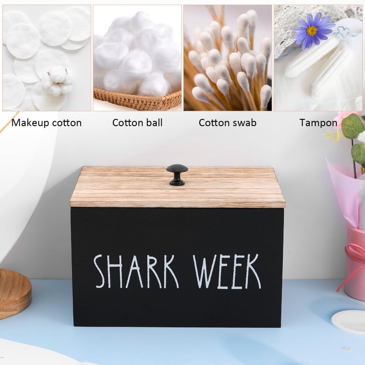 2-voudige hygiënebox met deksel, tampon box, bind-opslag badkamer, wattenschijfjes en wattenstaafjes, praktische organizer voor sanitaire producten, cosmetica, rustieke opslag voor vrouwen, roze