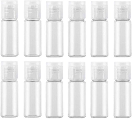 Inovra - Bouteilles de voyage vides en plastique transparent (lot de 12) - Contenants Maquillage, Water Douche , gel douche, émulsion, liquide cosmétique - Transparent 15 ml - Pots portables avec couvercle à clapet