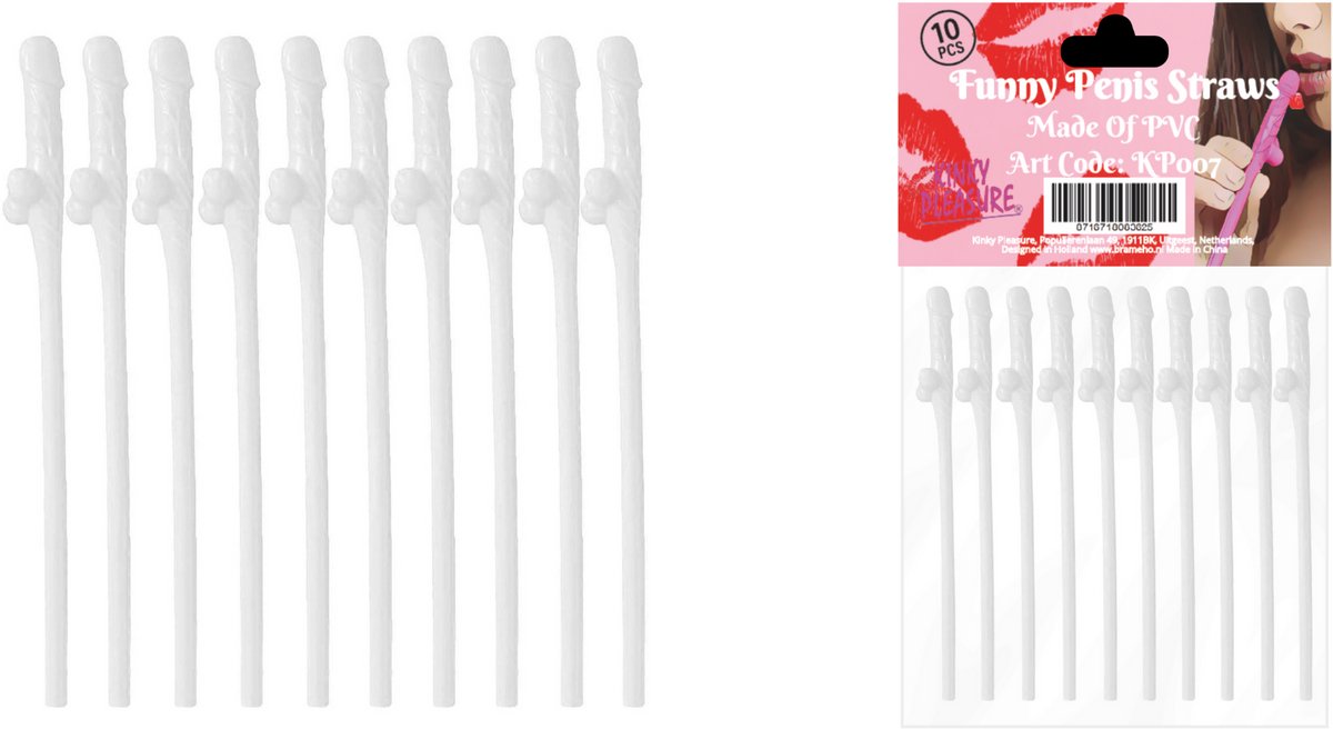 Herbruikbare Piemel Rietjes – Wit – 10 Stuks – 19 cm – Grappige PVC Rietjes voor Feestjes & Vrijgezellenfeesten