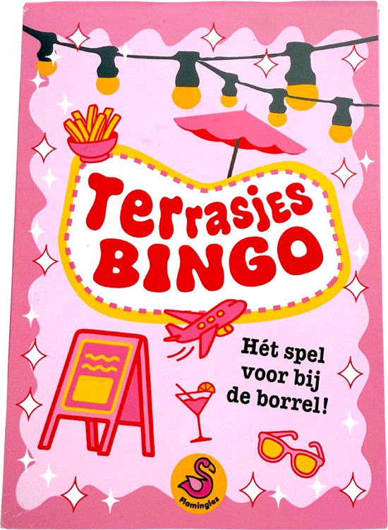 Flamingles Terrasjes Bingo – Spelletje voor Volwassenen – Grappig Kaartspel – Zomeractiviteit – Cadeau voor Vrienden / Vakantie / Borrel