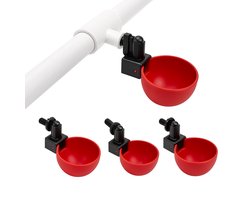 UniEgg® Professioneel Swingcups voor pluimvee | reptielen | knaagdieren incl. PVC koppeling - kippen - knaagdieren (worden per 3 verkocht) - innovatief - drinksysteem voor kippen - kuikens en knaagdieren - rood - automatische stop functie