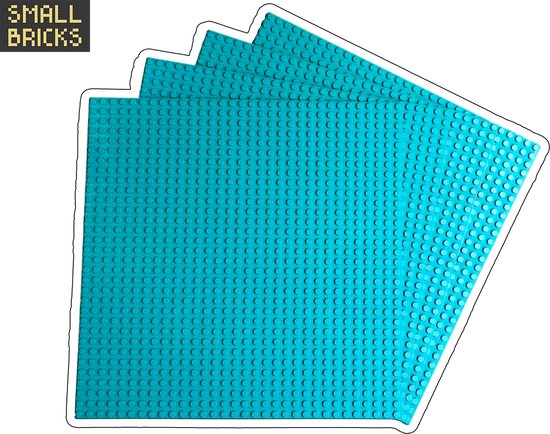 Set van 4 lichtblauwe bouwplaten van 32x32 noppen, 25cm x 25cm.