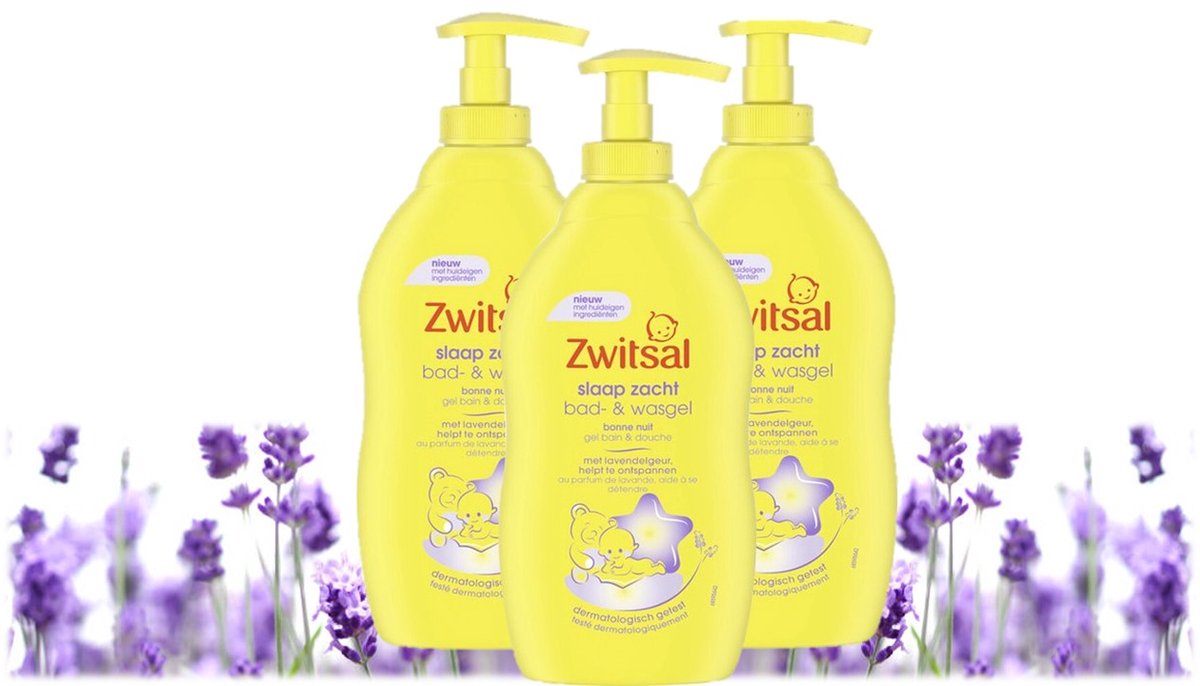 Zwitsal Slaap Zacht Bad- & Wasgel Lavendel - Voordeelverpakking 3 x 400 ml Pomp