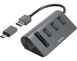 Hama USB 3.2 Gen 1-hub 5 poorten Met ingebouwde SD-kaartlezer, Met USB-C stekker Grijs