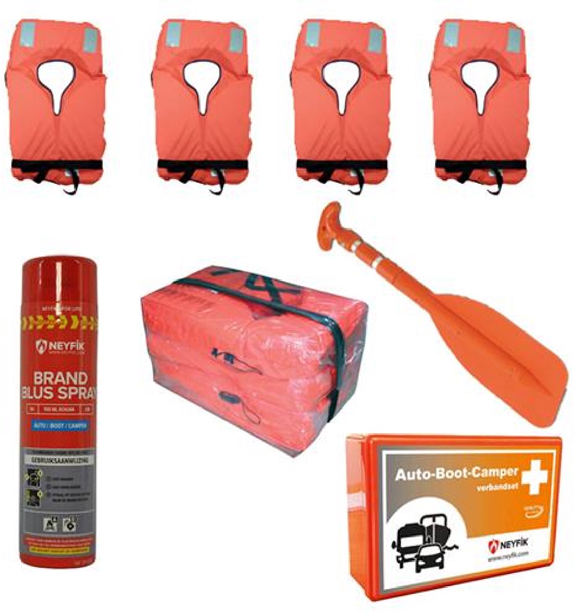 Hollex alles-in-één Veiligheidspakket voor uw Boot met onder andere 4 x Reddingsvest, Sprayblusser en Verbandtrommel