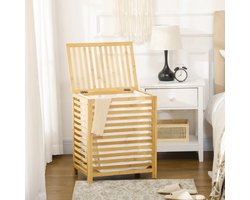 Pugsdrly Wasmand van bamboe, uitneembare waszak, waterbestendig, naturel + beige