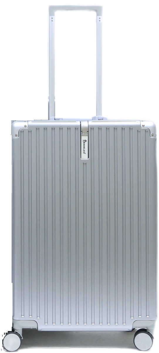 Aluminium frame / polycarbonaat schaal maat S - Handbagage - Reiskoffer met TSA slot - Koffer op 4 dubbele zwenkwielen - Zilver - ca. 55 x 37 x 23 cm