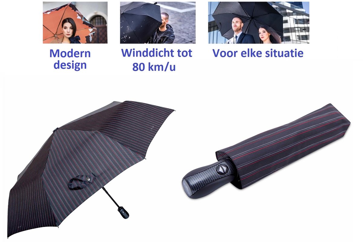 Paraplu voor dames, heren en familie. Automatische open en te sluiten paraplu. Stormparaplu - Winddicht tot 80 km/u. Carbon Steel. Lichtgewicht en Duurzaam - Ø 100 cm. Reisparaplu / Waterdicht / Automatisch / Modern design / Hoge kwaliteit.
