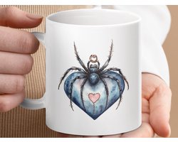 Mok Spider Heart Mug, Gothic Valentines Gift, Arachnid Lovers Mug, Unique Coffee Mug, Dark Humor Mug, Spooky Gift, Insect Art Mug