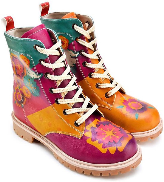 Bottes Goby Pink Sunset pour femme - Bottes femmes main - Cuir vegan - Pointure 38