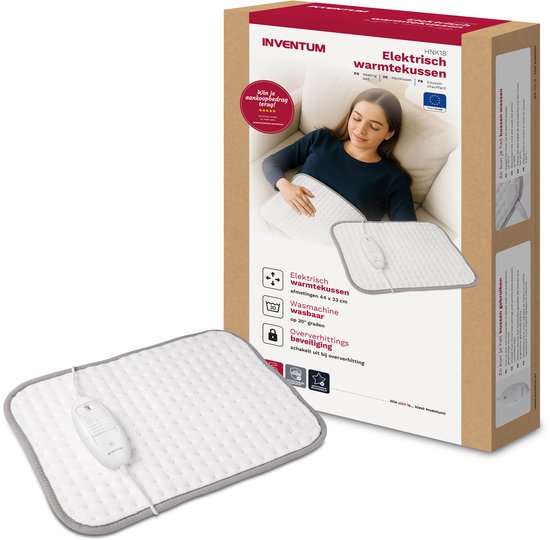 Inventum HNK18 elektrisch warmtekussen 44x33 cm - Automatische uitschakeling - 3 warmtestanden - Fleece - Verwarmingskussen - Heating pad - Wit/Grijs