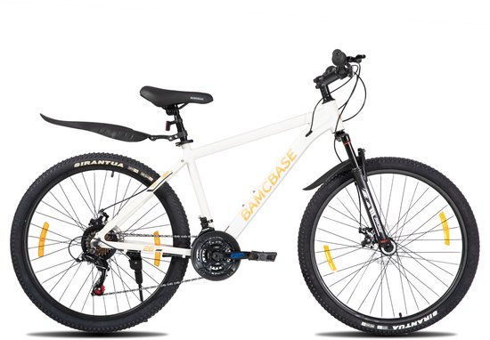 Bamcbase Sedona voorvering mountainbike - 26" - aluminium frame - 21 versnellingen - handrem - mechanische schijfremmen - Bell - spatborden - wit van Bamcbase — afbeelding 2