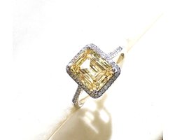 Zilveren Ring 925 Dames met Vierkante Gele Zirconia Steen – Luxe Elegante Cocktailring met Sprankelende Diamantlook (20mm)