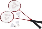 Donnay badmintonset rood met rackets shuttles en opbergtas 67 cm - voordelige badminton set