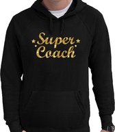 Super coach goud glitter cadeau hoodie zwart voor heren - zwarte supercoach sweater/trui met capuchon L