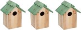 3x Houten vogelhuisje/nestkastje met groen dak 24 cm - Vogelhuisjes tuindecoraties