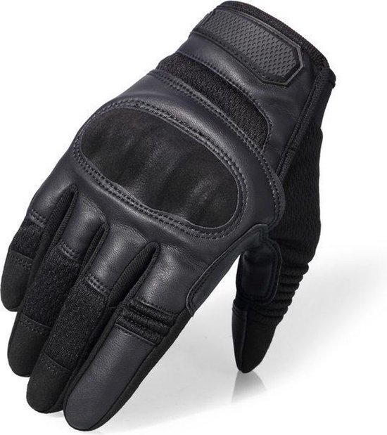 RAMBUX® - Fietshandschoenen - Zwart - Ademend PU Leer - Tactical Handschoenen - Fietsen - Airsoft - Touchscreen - Maat XL