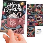 Inspra Studio – Luxe Kerstkaarten met Enveloppen – 6 Stuks – Jaren 90 Wenskaarten Set 2 – Artistieke Illustraties met Nostalgische Retro Stijl